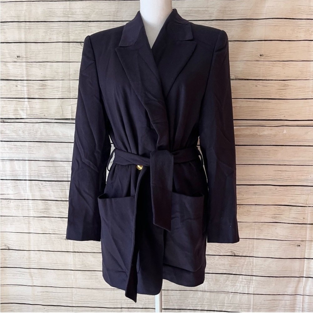 Escada Navy Wool & Cashmere Double Breasted Belted Blazer Size 8
